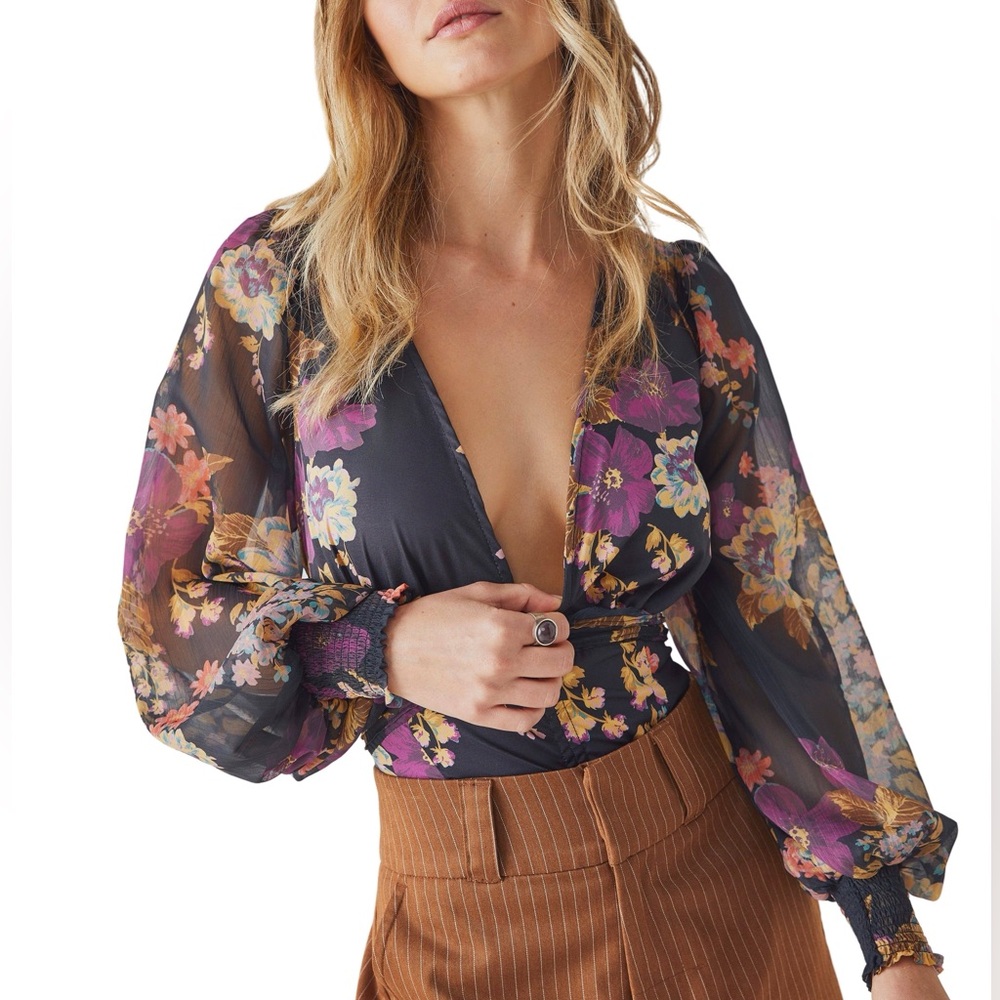 NEW NWT Free People Intimacy Wanderlust Floral Bodysuit Sheer Corset Size Small